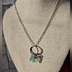 Sterling Silver Seaglass Pendant On Fancy Link Chain